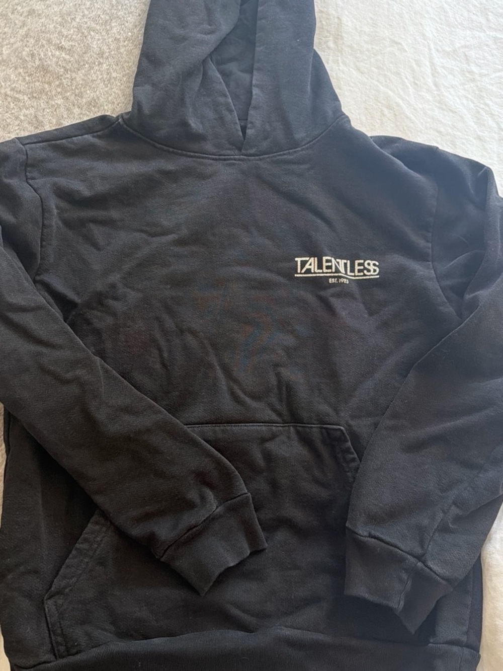 TALENTLESS Black Crewneck Hoodie with White Chest Logo